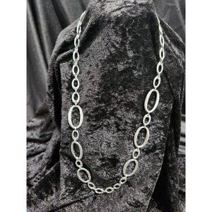 Crown Trifari Long Chain Necklace Wide Oval Link Silver-Tone 25"